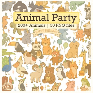 Niedliche Tier Geburtstagsparty Clipart Illustration | 200+ Zoo Wildtiere Art Bundle druckbare für kommerzielle Nutzung Aufkleber Canva Geschenkideen