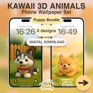 3D Cute Puppy Phone Wallpapers - 6 in 1 Digital Downloads | Adorable Dog Animal Bundle for iPhone & Android Pet Lover Aesthetic Decoration