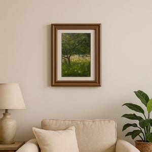 Zonnige tuin met paardebloemen – origineel olieverfschilderij op karton (6 x 4 in)