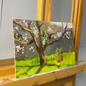 Blooming Tree in Spring Sunshine: Original Oil Painting 4x6&quot;