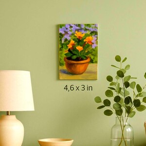 Gouden bloemen – miniatuur bloemenolieverfschilderij op karton (4,6 x 3 inch)