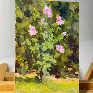 Hibisco em flor: pintura a óleo original 6x4"
