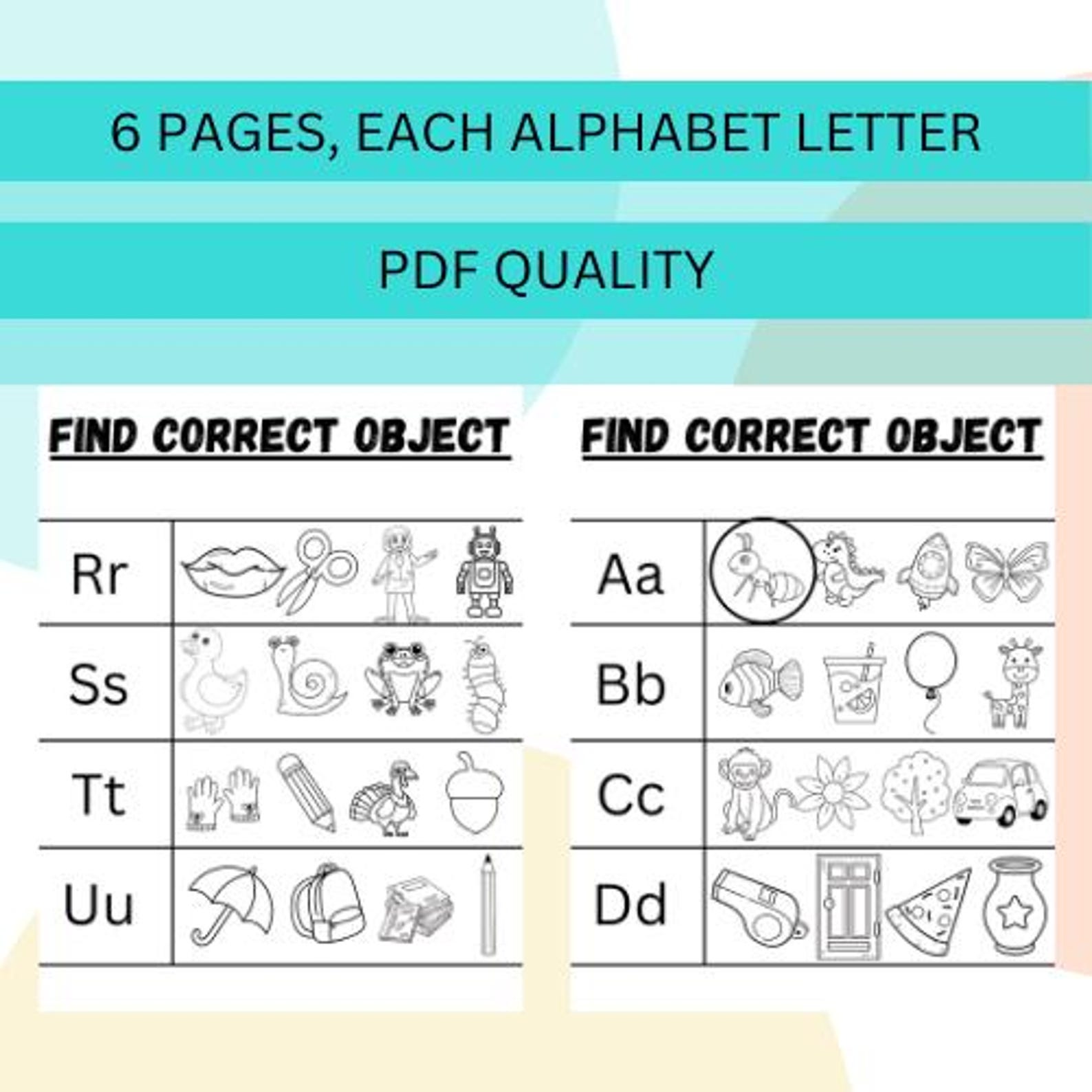 Printable Alphabet Learning Pages for Kids 6page Educational Activity