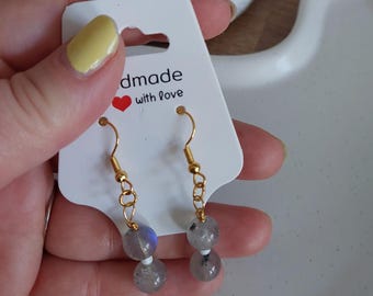 Gold-plated drop earrings with lava and unakite | Boho gemstone earrings | Stainless steel gold | Handmade jewelry | Statement earrings | For her