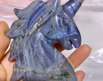 Labradorite Unicorn Sculpture, Hand-Carved Crystal Unicorn Gift, Unique Spiritual Home Decor