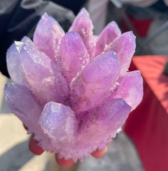 Purple Phantom Quartz Cluster, Hand Carved Healing Crystal