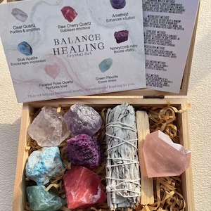 Crystal Cleansing Kit with Sage, Chakra Healing Stones & Meditation Gems, Energy Purifying Set