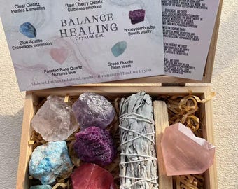Crystal Cleansing Kit with Sage, Chakra Healing Stones & Meditation Gems, Energy Purifying Set