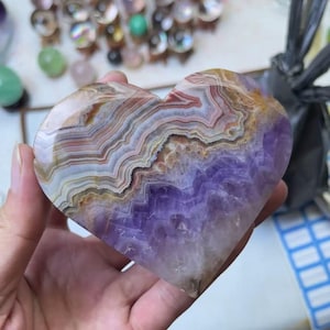 Celestial Harmony Heart - Rare Amethyst Crazy Lace Agate Gemstone Carving for Serenity & Balance