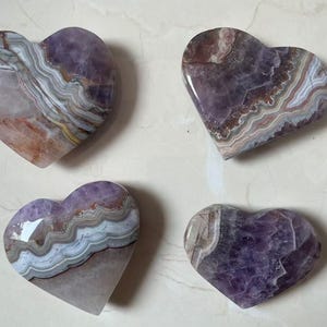 Amethyst & Crazy Lace Agate Heart Carving, Rare Gemstone for Balance and Serenity