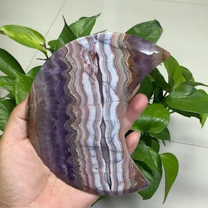 Hand-Carved Amethyst Crazy Lace Agate Crystal Moon for Healing & Home Magic