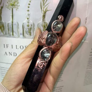 Varita de cristal de obsidiana negra: cetro de piedras preciosas, decoración de altar de brujería
