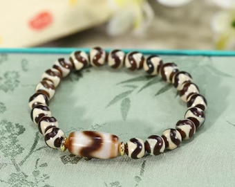 Rare Tibetan Old Agate Dzi Bead Bracelet, Authentic Handmade Spiritual Bracelet for Protection & Luck