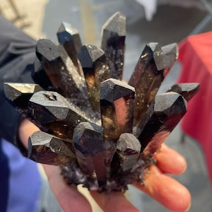 Cluster di cristallo di quarzo fumé, esemplare minerale intagliato a mano per la guarigione energetica, arredamento boho per la casa