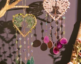 Quartz Crystal Dreamcatcher Wind Chime: Chakra Stone Suncatcher