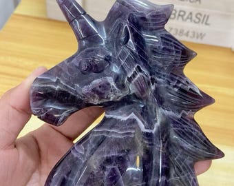 Hand-Carved Amethyst Unicorn Sculpture: Healing Crystal Decor