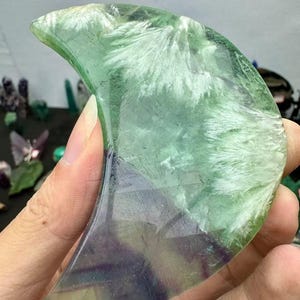 Fluorite Feather Carved Crystal Moon for Healing