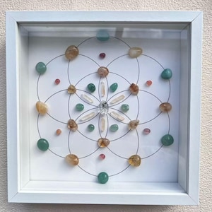 Herkimer Diamond Prosperity Crystal Grid - Wealth Energy Wall Art - 8.7&quot; Mystical Decor Frame