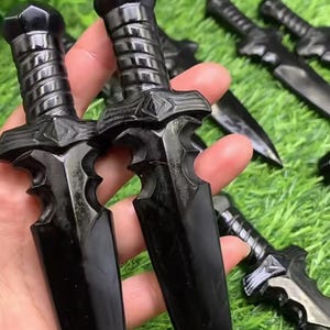 Black Obsidian Knife, Obsidian Sword, Stone Knives, Quality Crystal Knife