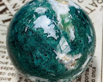 Hand-Polished Moss Agate Sphere: Crystal for Meditation & Healing