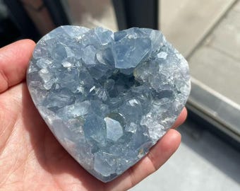Celestite Heart Cluster: Natural Blue Healing Crystal (590g)
