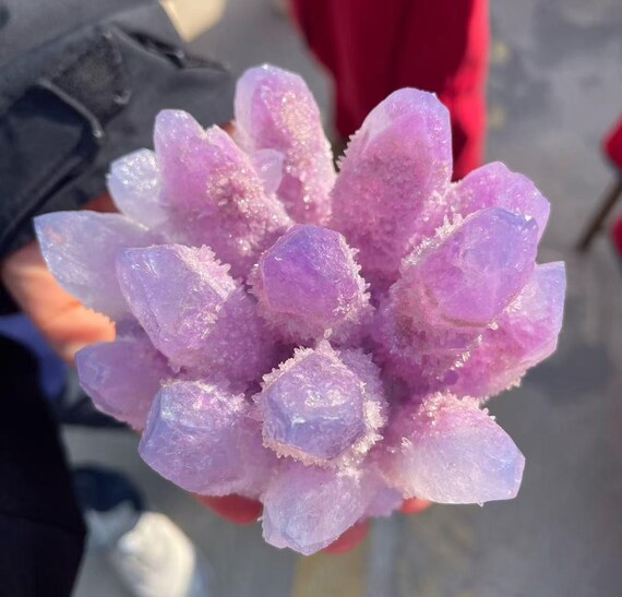 Purple Phantom Quartz Cluster, Hand Carved Healing Crystal