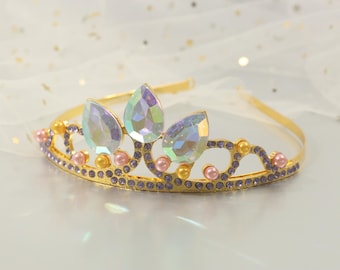 Long Hair Princess AB Crown Costume Tiara Princess Crown Birthday Tiara Golden Princess Tiara