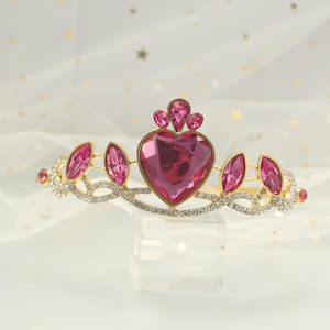 Pink Princess Rhinestone Beautiful Pink Princess Tiara Acrylic Diamond Pink Heart Crown Shiny ...