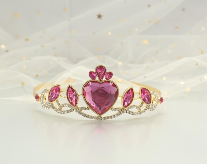 Schöne rosa Prinzessin Tiara Acryl Diamant rosa Herz Krone glänzende Strass Prinzessin Krone Party Kleid Haarschmuck