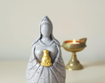 Quan Yin Statue with 23k Gold Gilded Vase: Fertility Goddess, Mother Earth Sculpture