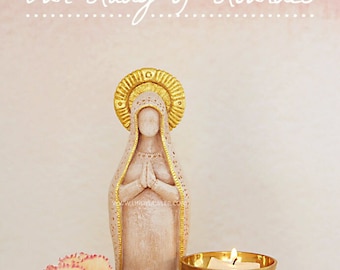 Our Lady of Lourdes Statue: Handcrafted Virgin Mary Shrine with 23k gilded Halo