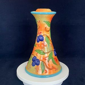 Bella Casa Ganz 8" Candle Holder: 1950-1970 Tuscany Gold 3-D Olive Branch Design
