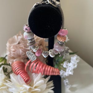 Beaded Bracelet 8" Silver Tone Snake Chain Toggle Clasp Butterfly Heart Dragonfly Pink White Silver Tone Beads Graduation Birthday Gift