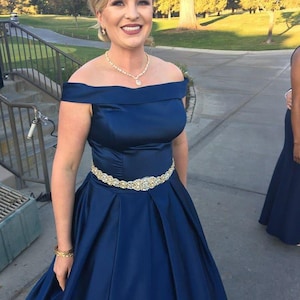 Satin Navy Blue Mother of Bride Dresses, Off the Shoulder Mother of The Bride Outfits