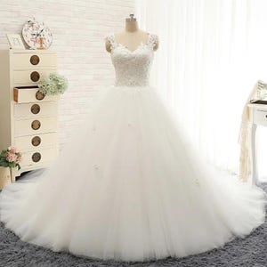 Lace Ball Gown Wedding Dress: Low Back Romantic Bridal Gown