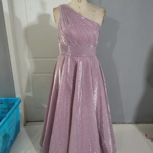 One-Shoulder Sparkly Prom Dress: A-Line Mauve Gown with Pockets