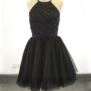 Black Beaded Short Dress: Elegant Homecoming, Cocktail, Graduation