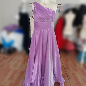 Sparkly Lilac Prom Dress: One Shoulder A-Line Formal Gown with Pocket
