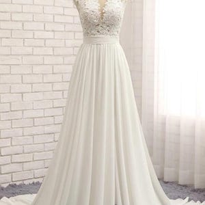 Elegant Chiffon Wedding Dress: Sheer Appliqué, Thigh Slit