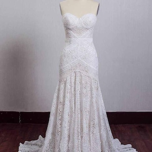 Off-Shoulder Lace Wedding Dress: Custom Made Vintage Bridal Gown