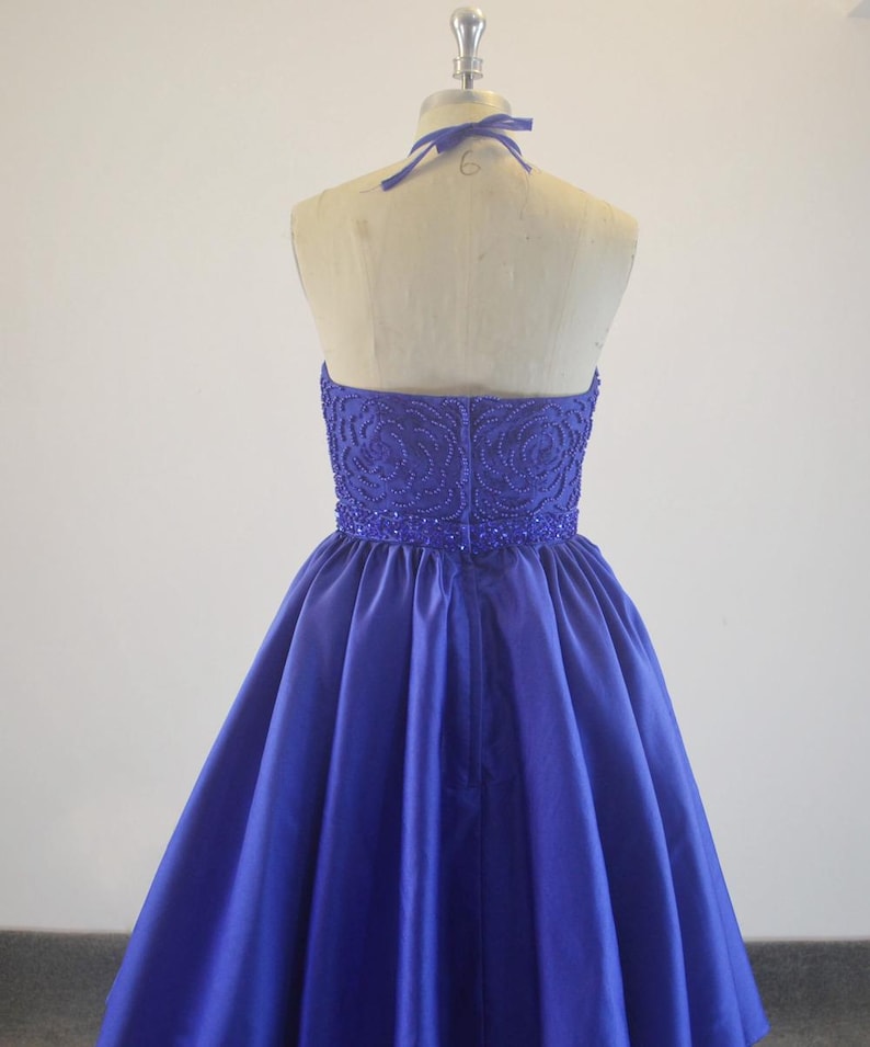 Royal Blue Halter Satin Short Prom Dresses Homecoming Dresses  PD161 main image 1