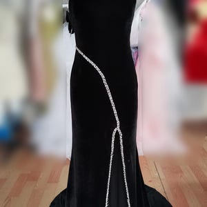 Black Velvet Halter Prom Dress: Rhinestone Side Slit Ball Gown