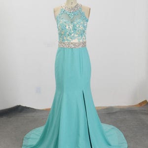 Turquoise Prom Dress with Slit, Custom Mermaid Formal Dress Long, Junior Homecoming Dresses