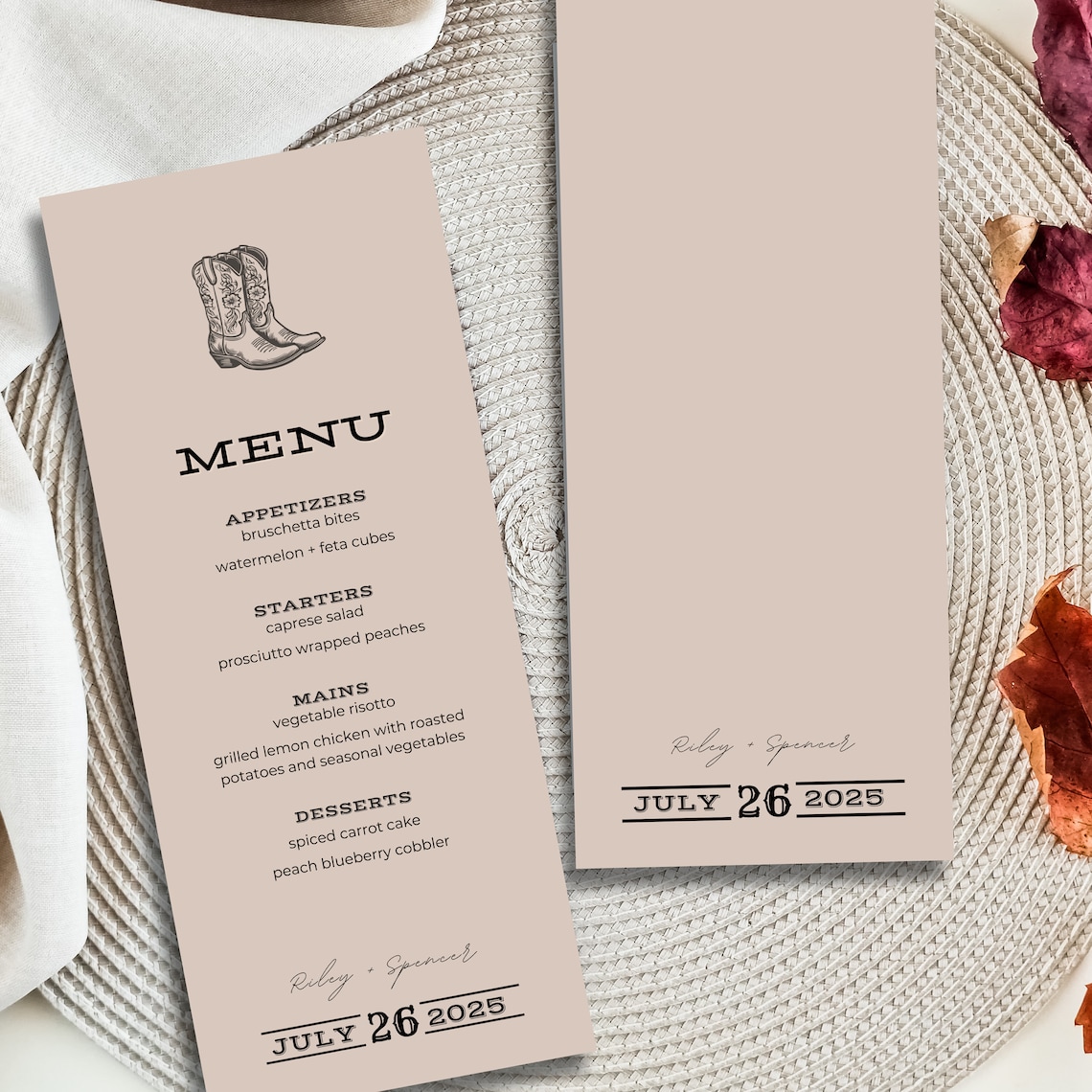 Western Wedding Menu Template, Instant Download Double-sided Wedding ...