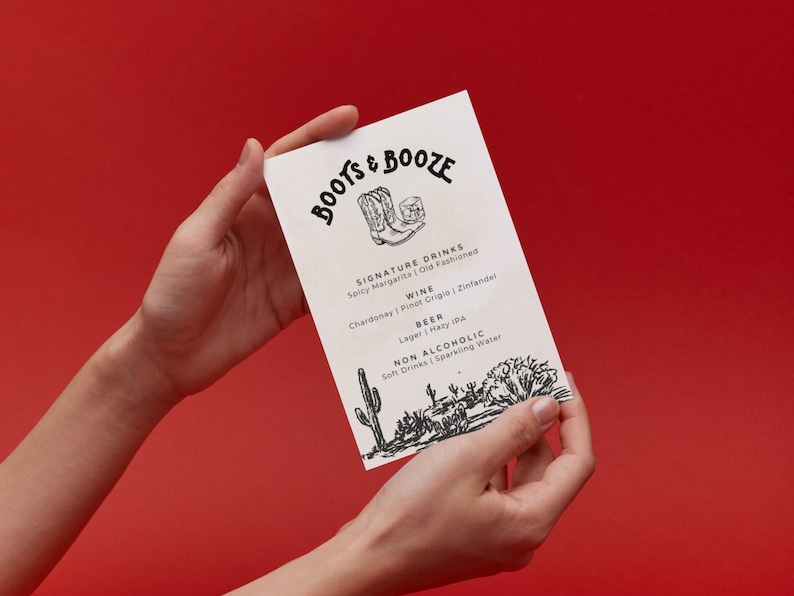 Western Themed Bar Menu Editable Wedding Bar Menu Western Wedding