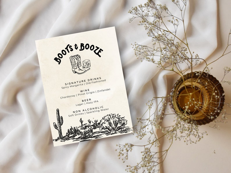 Western Themed Bar Menu Editable Wedding Bar Menu Western Wedding