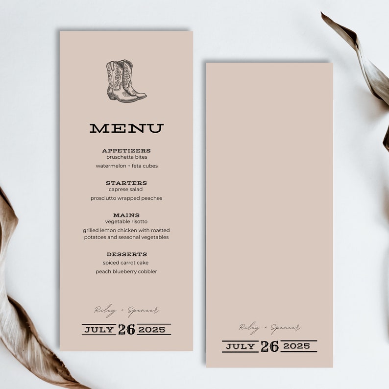 Western Wedding Menu Template, Instant Download Double-sided Wedding ...