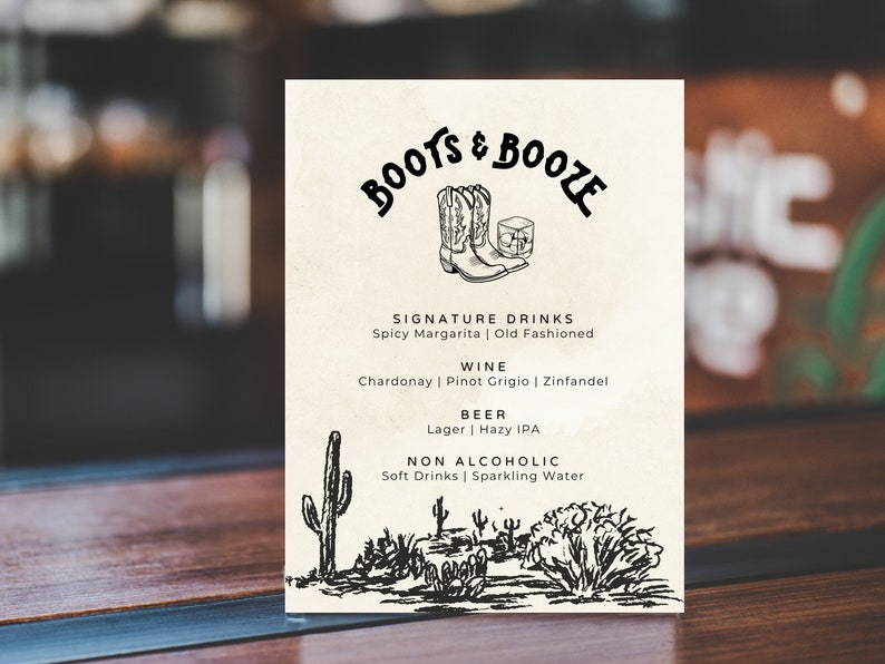 Western Themed Bar Menu Editable Wedding Bar Menu Western Wedding