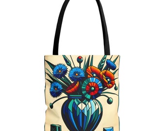 Bolso de mano con diseño floral Art Decó: ramo rojo y azul inspirado en Van Gogh, tamaños personalizados, bolso de mano grande para el trabajo, cuadro famoso