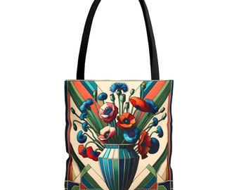 Bolso de mano con diseño floral Art Decó: ramo rojo y azul inspirado en Van Gogh, tamaños personalizados, bolso de mano grande para el trabajo, cuadro famoso